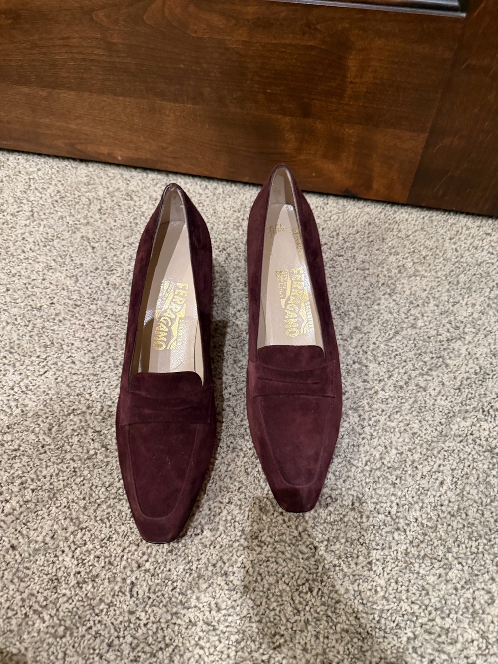Salvatore Ferragamo Women's Burgundy Suede Penny Loafers - Picture 4 of 6
